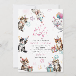 Invitation Élégant Kitten chat aquarelle Un 1er Anniversaire 