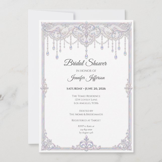 Invitation Élégant Lace Iridescent Mariage Bapteme (Devant)