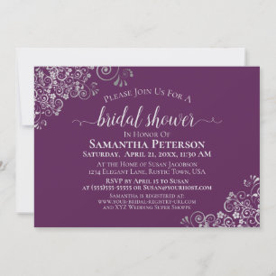 Invitation Elégant Lacy Silver sur Plum Purple Fête des marié