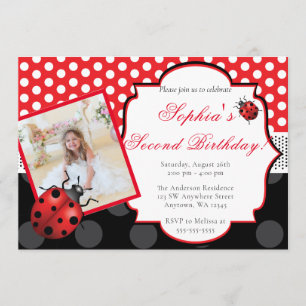 Invitation Elégant Ladybug Polka point Anniversaire