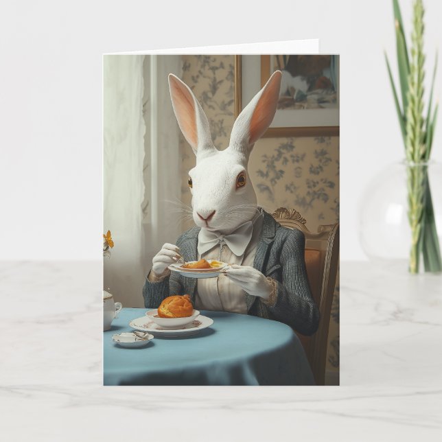 Invitation Elégant lapin à l'heure du thé (Devant)