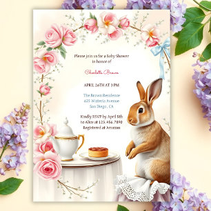 Invitation Elégant lapin Floral Spring Tea Party Baby shower