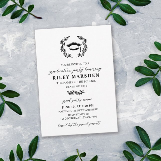 Invitation Elegant Laurel Wreath Graduation Party (Créateur téléchargé)