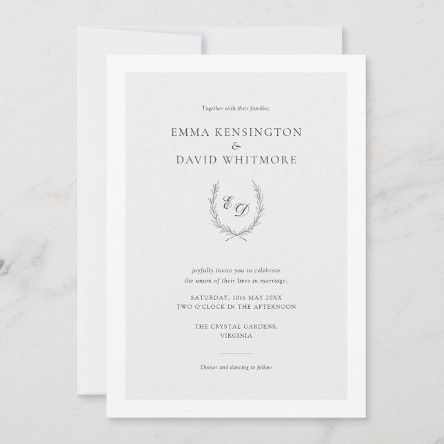 Invitation Elegant Laurel Wreath Minimaliste Mariage (Devant)