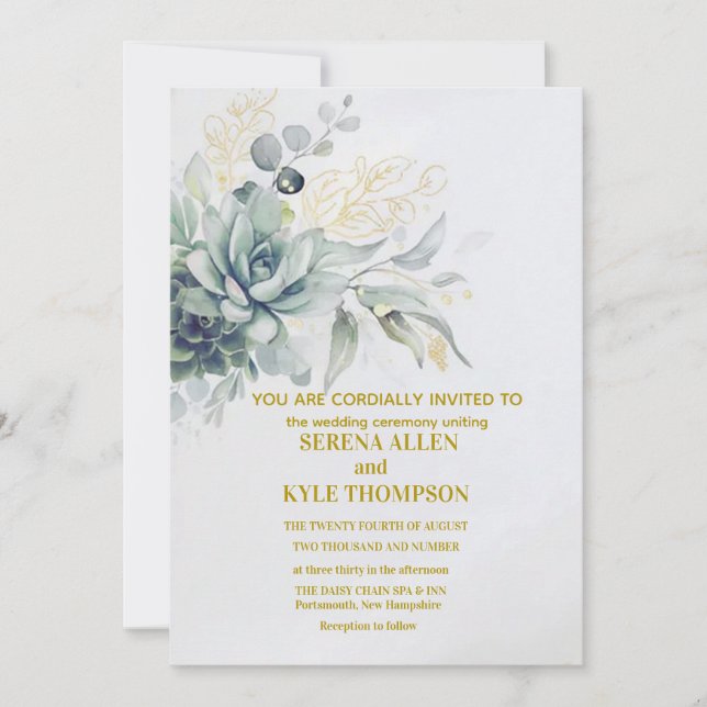 Invitation Elegant Laurel Wreath Monogram Typography Wedding  (Devant)