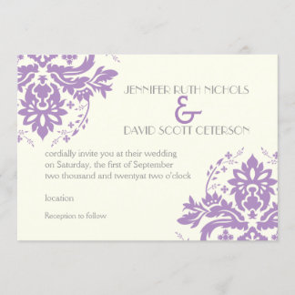 Invitation Élégant lavande damassé, gris, mariage d'ivoire
