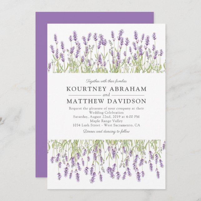 Invitation Élégant Lavande d'été Lilac Floral Mariage (Devant / Derrière)