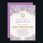 Invitation Élégant Lavande et Bat mitzvah Floral Or<br><div class="desc">Célébrez le Bat mitzvah de votre petite fille avec cette somptueuse invitation à la lavande et à la floraison d'or ! Le libellé est entièrement personnalisable. Si vous souhaitez modifier le style de police,  les couleurs ou réorganiser les graphiques,  cliquez simplement sur le bouton "Cliquez pour Customiser plus loin".</div>