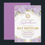 Invitation Élégant Lavande et Bat mitzvah Floral Or<br><div class="desc">Célébrez le Bat mitzvah de votre petite fille avec cette somptueuse invitation à la lavande et à la floraison d'or ! Le libellé est entièrement personnalisable. Si vous souhaitez modifier le style de police,  les couleurs ou réorganiser les graphiques,  cliquez simplement sur le bouton "Cliquez pour Customiser plus loin".</div>