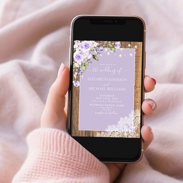 Invitation Élégant Lavande Lilac Rustique Mariage de dentelle (Créateur téléchargé)