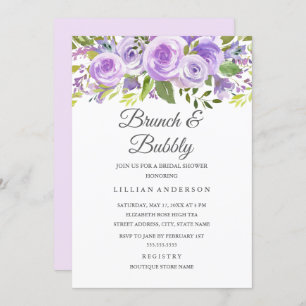 Invitation Élégant Lavande Rose Floral Brunch Et Bubbly