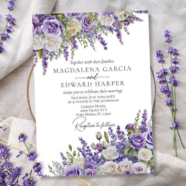 Invitation Élégant Lavande violette Rose Mariage floral (Créateur téléchargé)