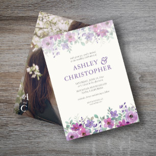 Invitation Elégant Lavender Aquarelle Floral Mariage photo