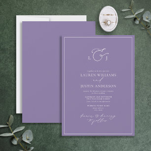 Invitation Élégant Lavender Calligraphie Monogramme Mariage