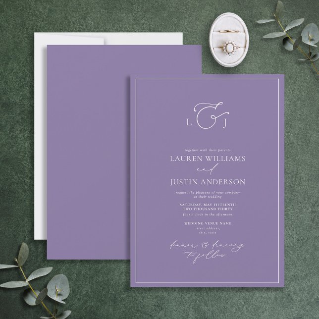 Invitation Élégant Lavender Calligraphie Monogramme Mariage (Créateur téléchargé)