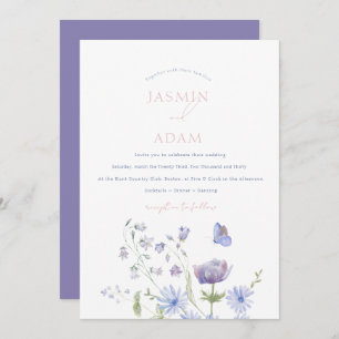 Invitation Élégant Lavender Fleurs sauvages papillons Mariage