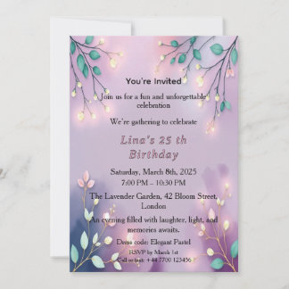 Invitation Elegant Lavender Glow Fairy Lights Birthday Party
