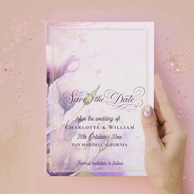 Invitation Elegant Lavender Gold Floral Wedding Save the Date (Elegant Lavender Gold Floral Wedding Save the Date Invitation)