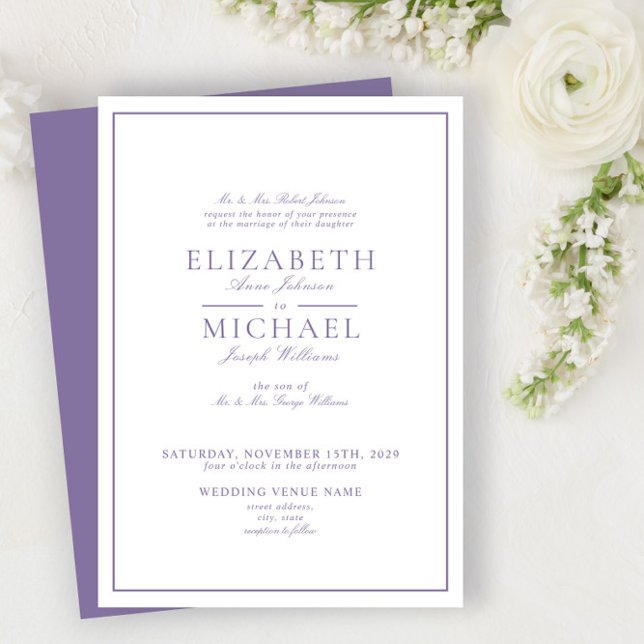 Invitation Élégant Lavender Lavender Classic Script Mariage (Créateur téléchargé)