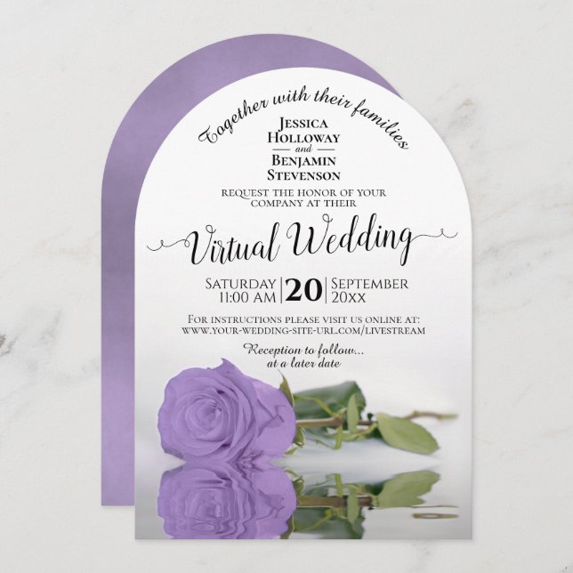 Invitation Élégant Lavender Purple Rose Mariage virtuel (Devant / Derrière)