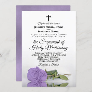 Invitation Élégant Lavender Rose Mariage catholique moderne