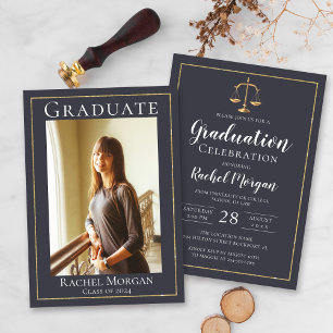 Invitation Elegant Law School Gold Justice Graduation Photo