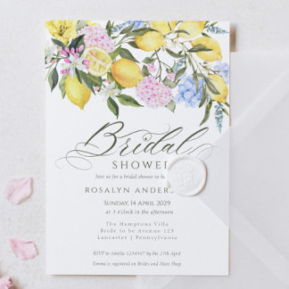 Invitation Elegant Lemon Floral Citrus Bridal Shower