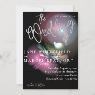 Invitation Élégant Lens Flare Argent Sparkle Script Mariage I