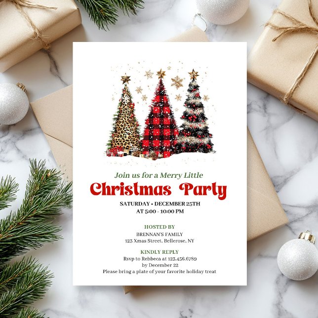 Invitation Elegant leopard print Christmas tree holiday card (Elegant leopard print Christmas tree holiday card)