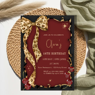Invitation Elegant Leopard Print Wild Cherry Glam Birthday
