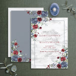 Invitation Elegant Light Dusty Blue Burgundy Floral Wedding<br><div class="desc">Create the perfect wedding invitation with this trendy dusty blue and burgundy marsala greenery watercolor floral design,  featuring a faux carrera marble background,  and elegant script calligraphy. Contact designer for matching products. Copyright Elegant Invites,  all rights reserved.</div>
