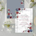 Invitation Elegant Light Dusty Blue Burgundy Floral Wedding<br><div class="desc">Create the perfect wedding invitation with this trendy dusty blue and burgundy marsala greenery watercolor floral design,  featuring a faux carrera marble background,  and elegant script calligraphy. Contact designer for matching products. Copyright Elegant Invites,  all rights reserved.</div>