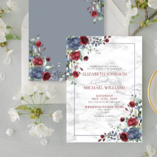 Invitation Elegant Light Dusty Blue Burgundy Floral Wedding
