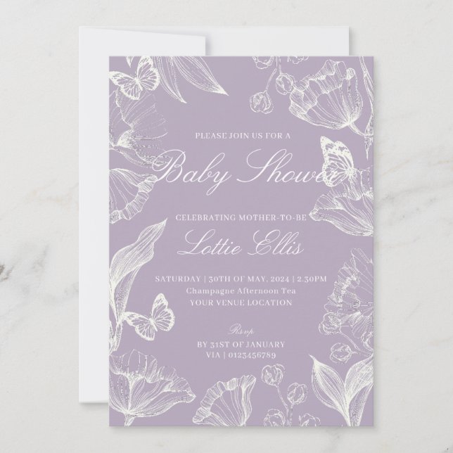 Invitation Elégant Lilac Boho Chic Floral Baby shower fille (Devant)