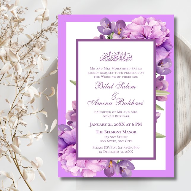 Invitation Élégant Lilac et Mariage islamique violet clair (Créateur téléchargé)