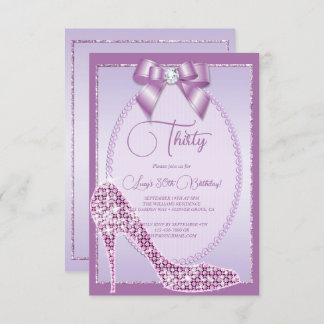 Invitation Elégant Lilac Jewel Bow & Stiletto Anniversaire