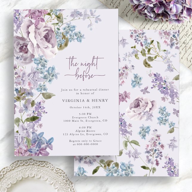Invitation Élégant Lilac La Nuit Avant Le Dîner De Répétition (Elegant Purple Lilac The Night Before Rehearsal Dinner Invitation by Painted Paperie
)