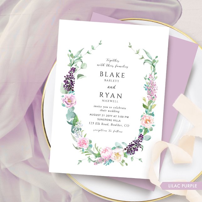 Invitation Élégant Lilac, Mariage violet et rose (Créateur téléchargé)