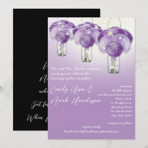 Invitation Élégant Lilac Purple Mason Jar Firefly Mariage