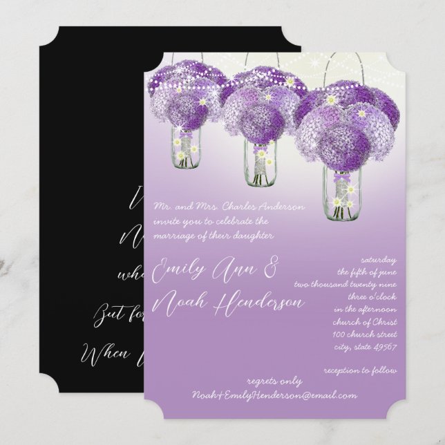 Invitation Élégant Lilac Purple Mason Jar Firefly Mariage (Devant / Derrière)
