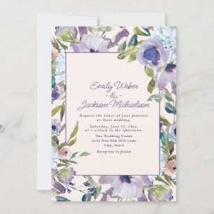 Invitation Élégant Lilac violet Dusty bleu Mariage floral