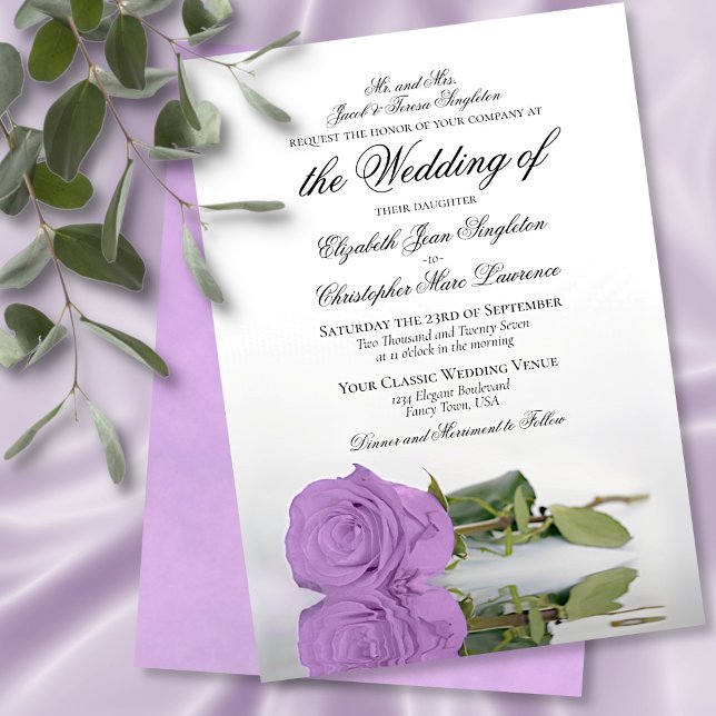 Invitation Élégant Lilac violet Rose Mariage officiel (Créateur téléchargé)