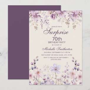 Invitation Élégant lilas violet aquarelle floral 70 ans