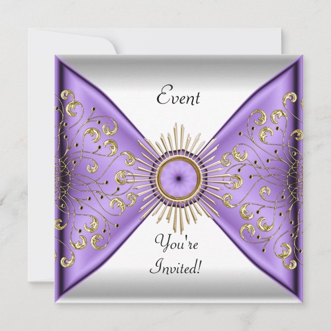 Invitation Élégant lilas violet or blanc fête d'événement (Devant)