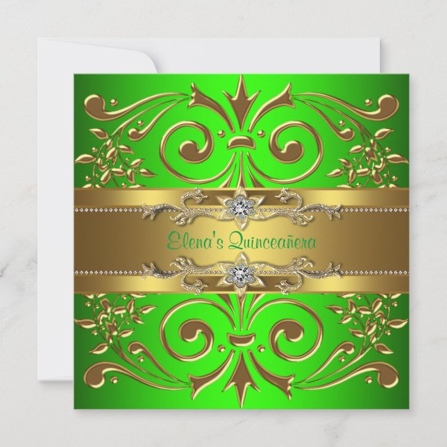 Invitation Elegant Lime Green et Gold Quinceanera (Devant)