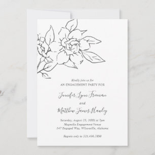 Invitation Elégant Line Art Magnolia Floral Engagement Party