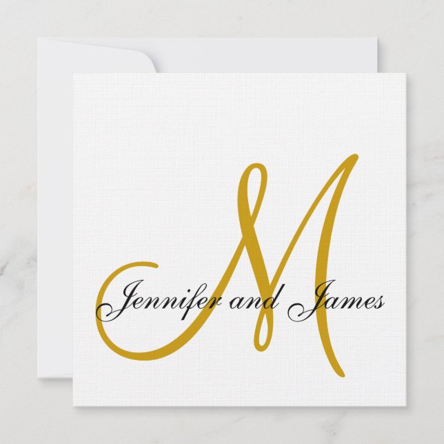 Invitation Elegant Linen Monogram Wedding Gold (Devant)