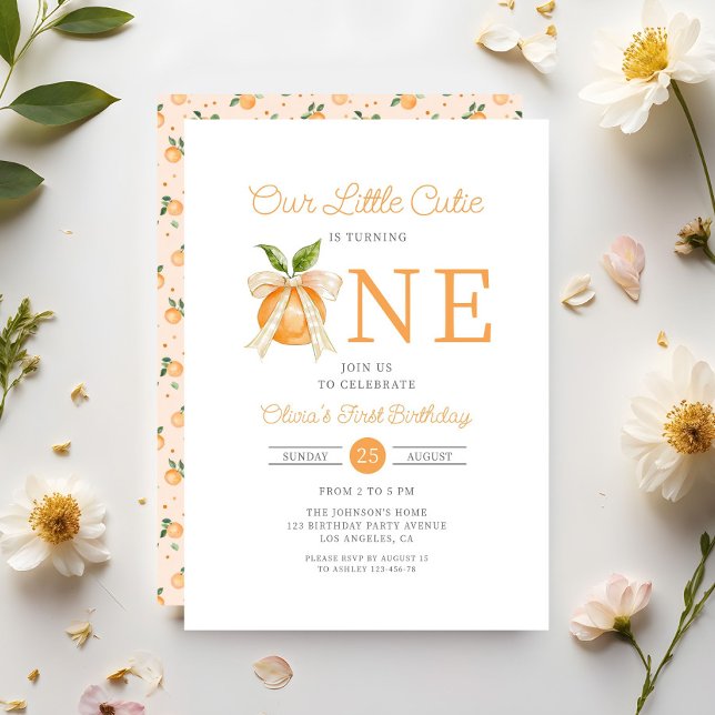 Invitation Elegant Little Cutie Orange Citrus 1st Birthday (Elegant Little Cutie Orange Citrus 1st Birthday Invitation)