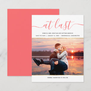 Invitation Elégant Living Coral Photo Moderne Enregistrer la 