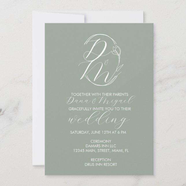 Invitation Élégant Logo De Mariage Floral Délicat Monogrammé  (Devant)